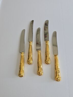 Vintage Set Of 5 William Adams Sheffield England Dinner Knives Gold Tone